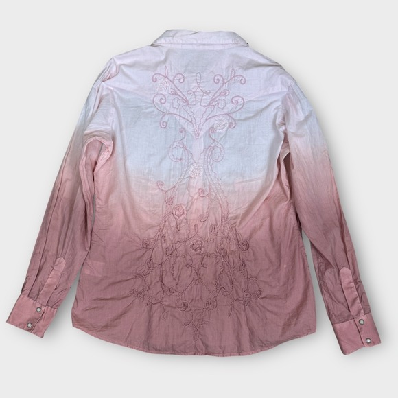 Wrangler Womens Ombre Pink Embroidered Western Button Down Shirt‎ Size L - Picture 2 of 10